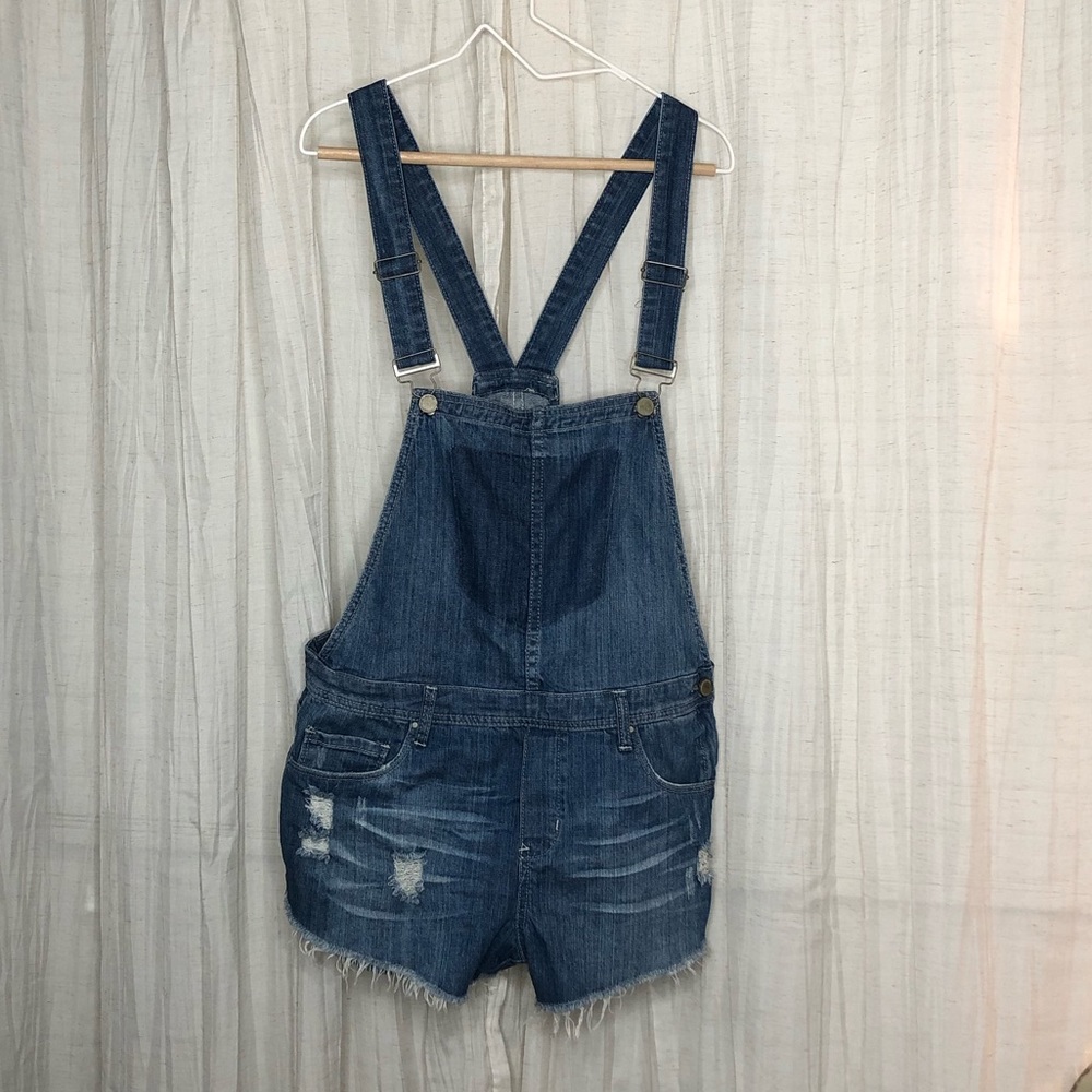 BLANK NYC Denim Bib Distressed Overall Shorts